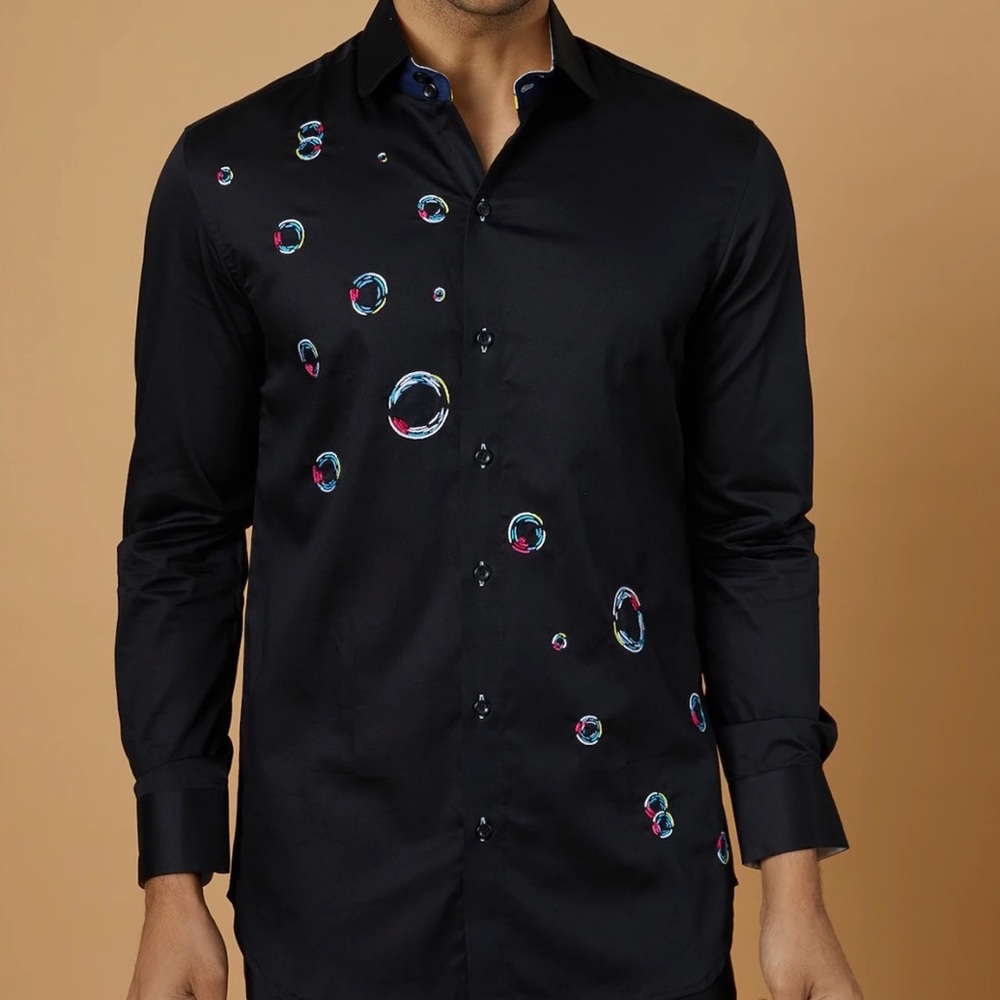 Hand embroidered black dress shirt